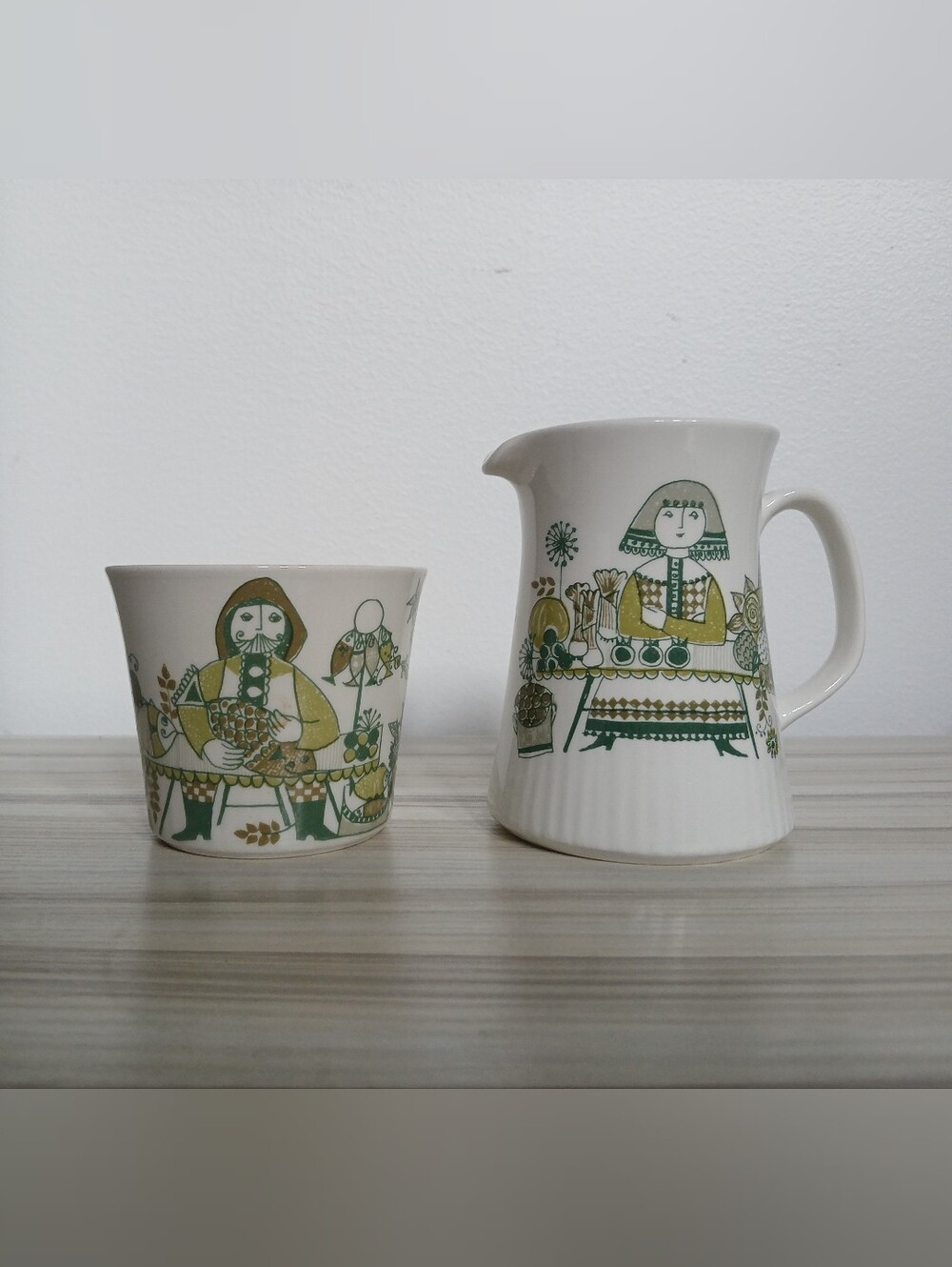 Vintage Figgjo Flint Turi-Design Norway Market Pattern Creamer & Sugar Bowl Set
